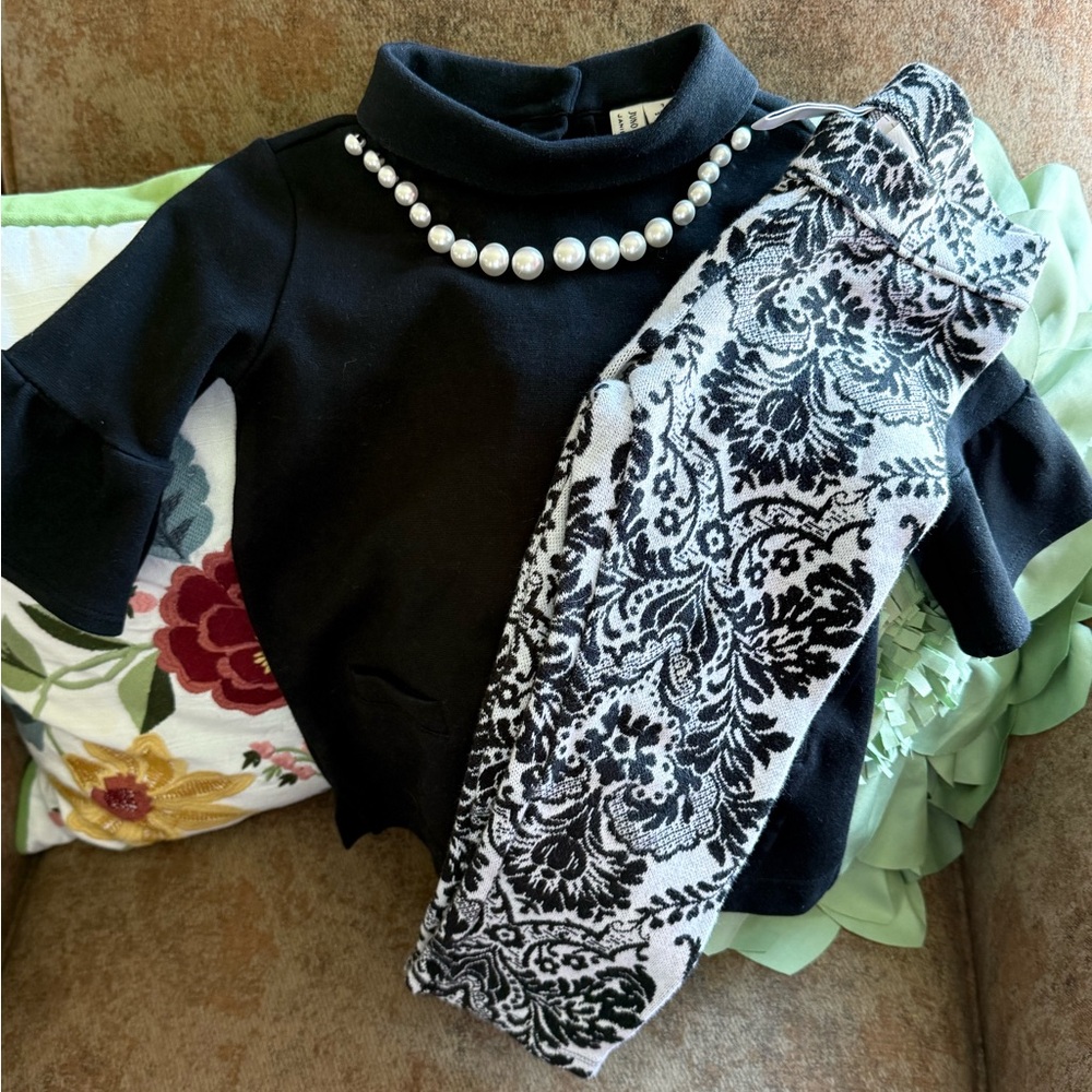Janie and Jack Juno Valentine Pearl Necklace Detail Top and Pant Match Girls 3T